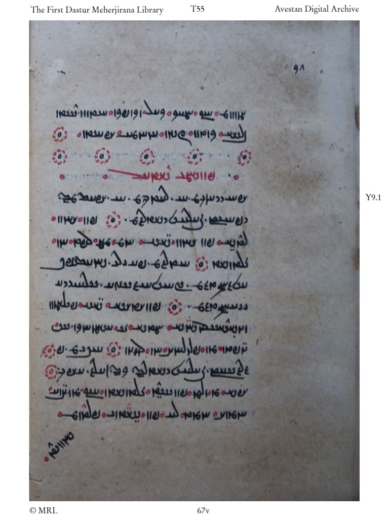 Figure 2: Fol. 57v from Yasna Pahlavi Hs T55 (Andrés-Toledo 2012).